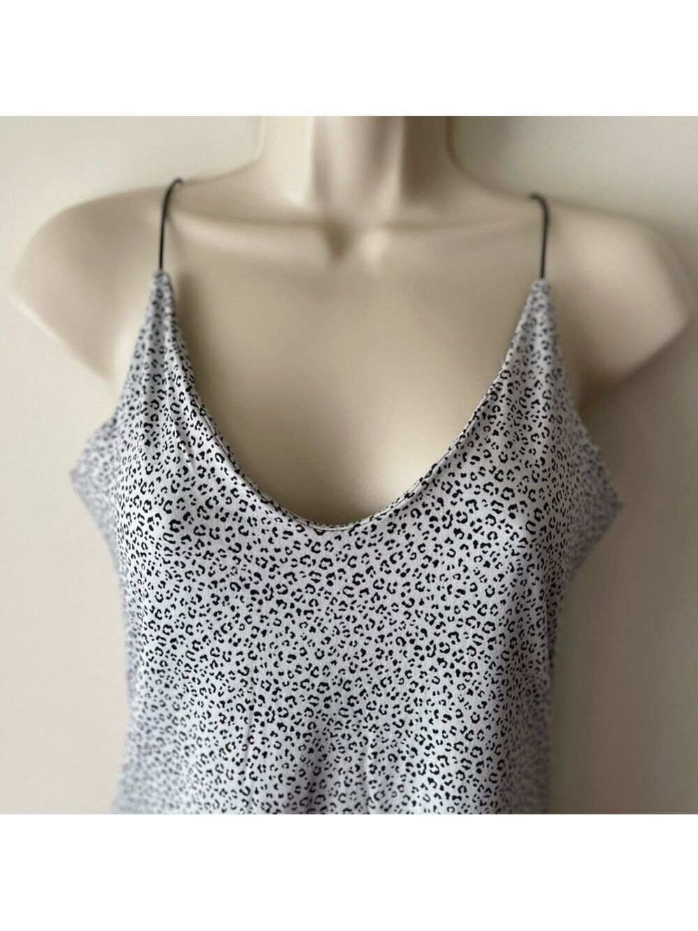 Gaze Gray Black Leopard Print Bodysuit Spaghetti Strap Stretch Fitted Small - Picture 9 of 15